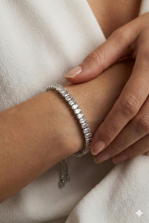 925 Italian Silver Baguette-Cut Adjustable Slider Bracelet