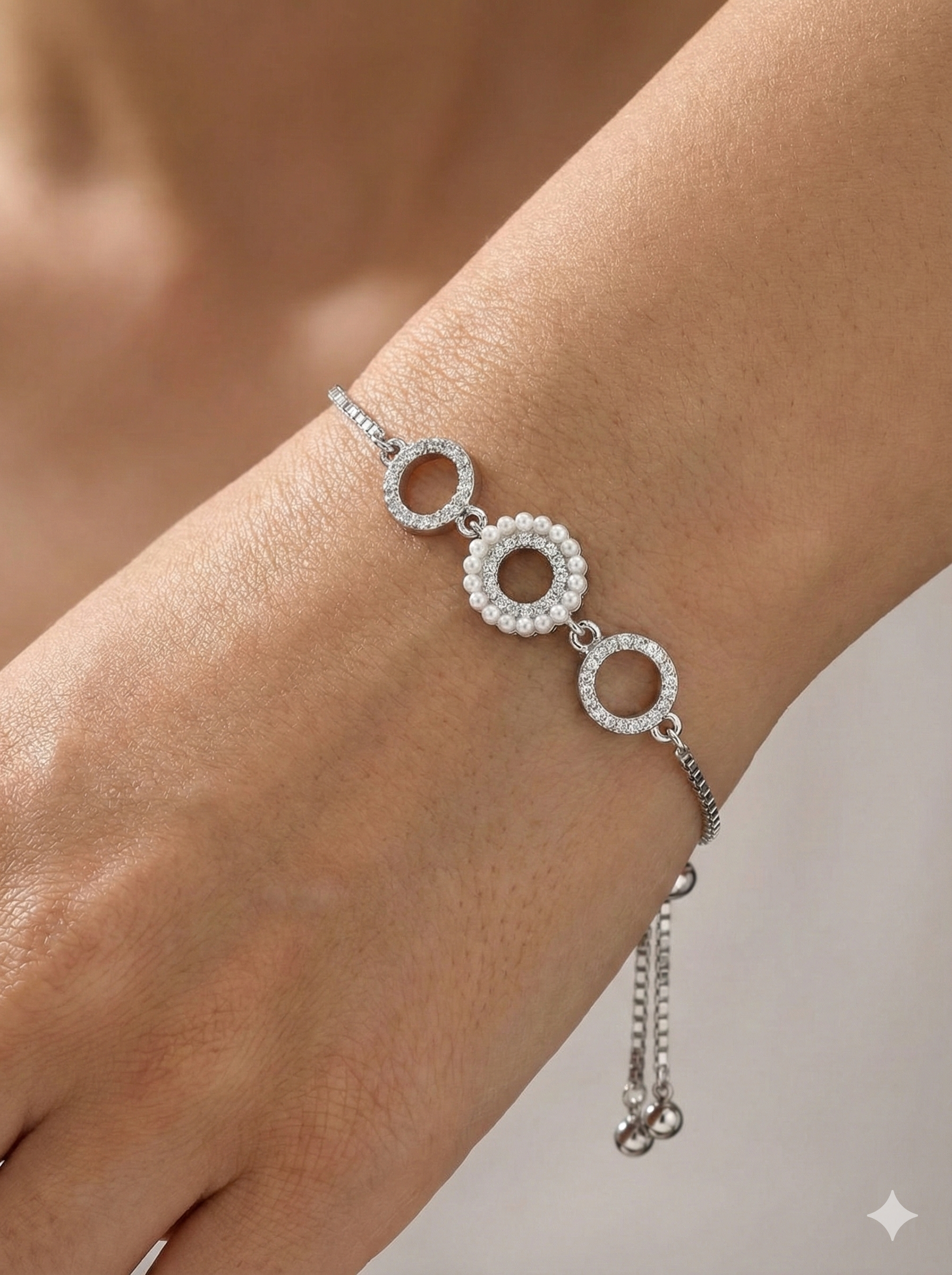 925 Sterling Silver Triple Circle Bolo Bracelet