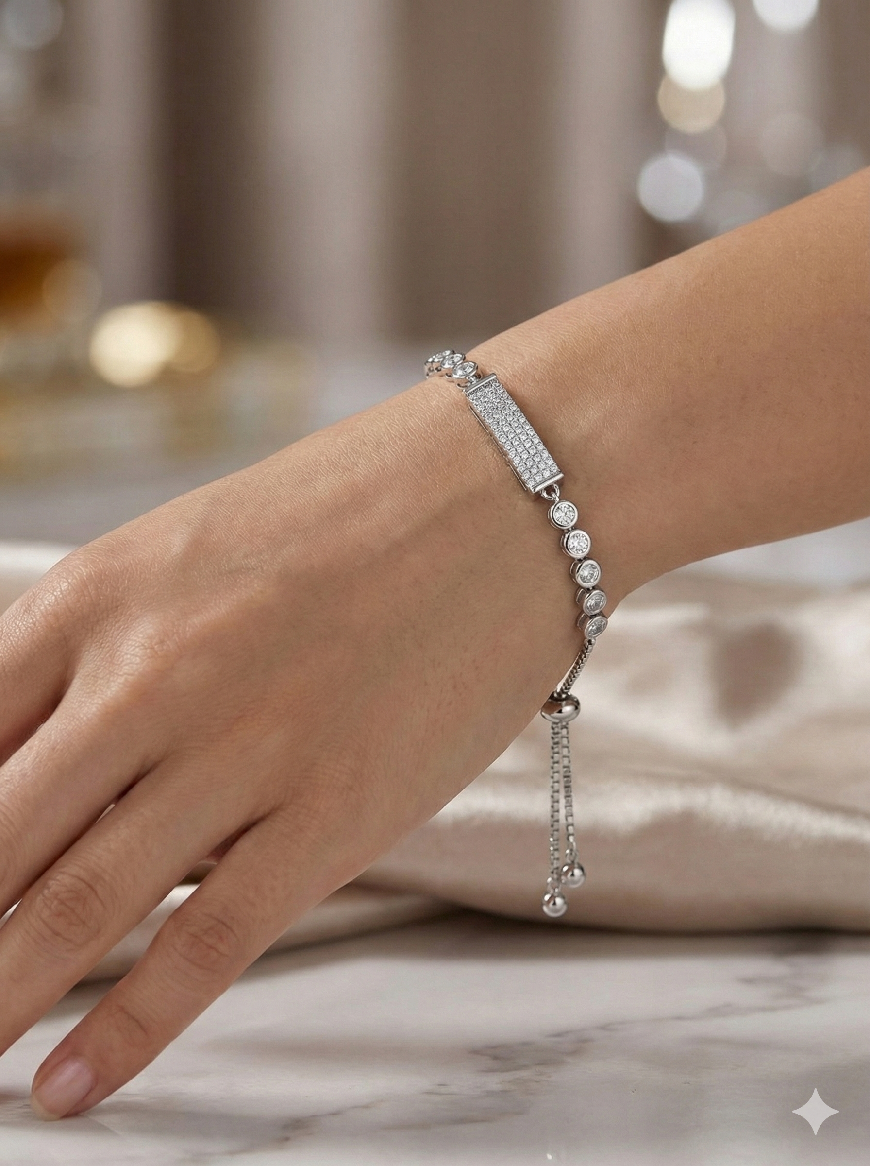 Sparkling Silver Tone Adjustable Bolo Bracelet