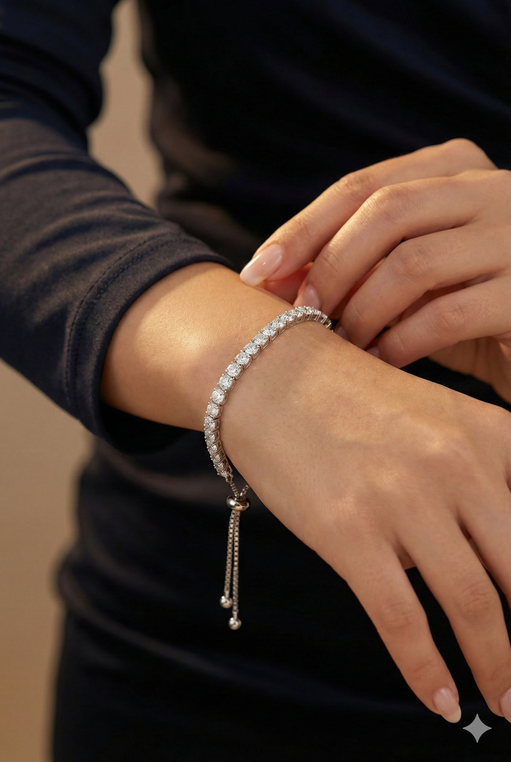 Silver Tone Adjustable Tennis Bracelet