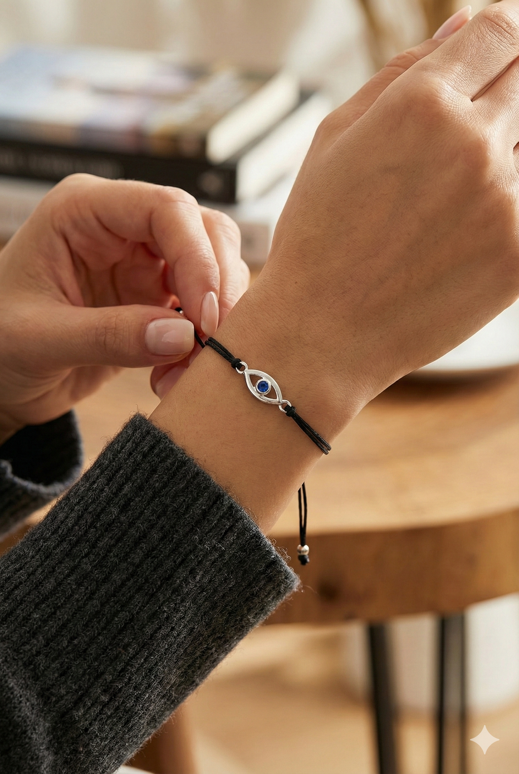 Adjustable Black Cord Evil Eye Bracelet