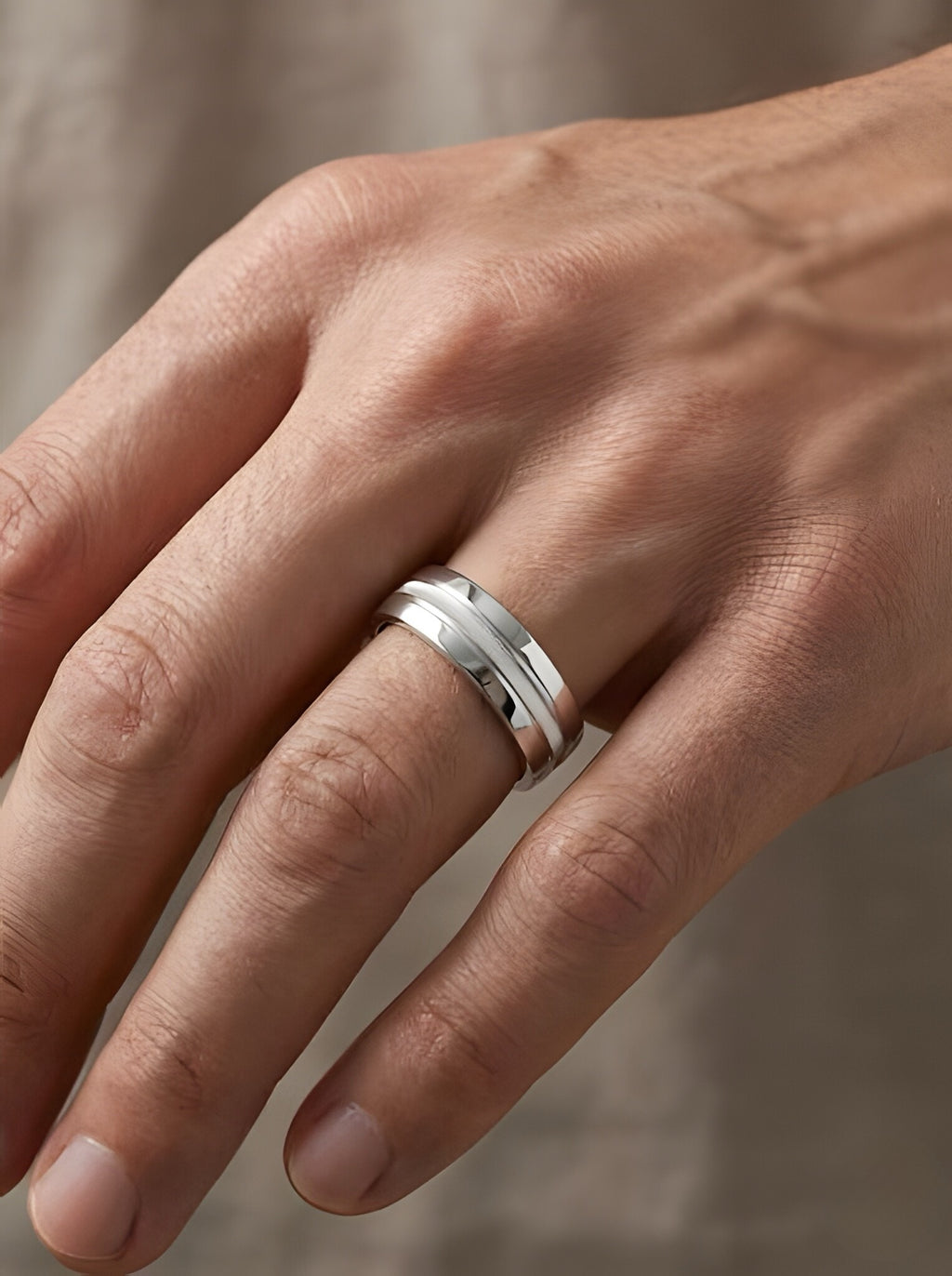 Classic 925 Italian Silver Band Ring with Textured Center Groove