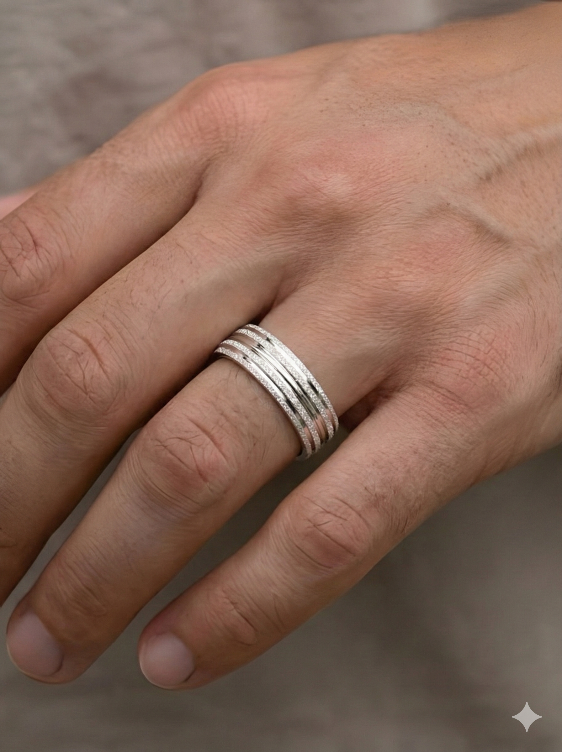 Modern 925 Italian Silver Triple-Groove Textured Band Ring