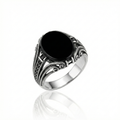 925 Italian Silver Men's Ring with Oval Black Onyx &amp; Vintage Rope Design