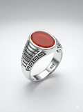 925 Italian Silver Men's Ring with Oval Red Agate (Aqeeq) Style Stone