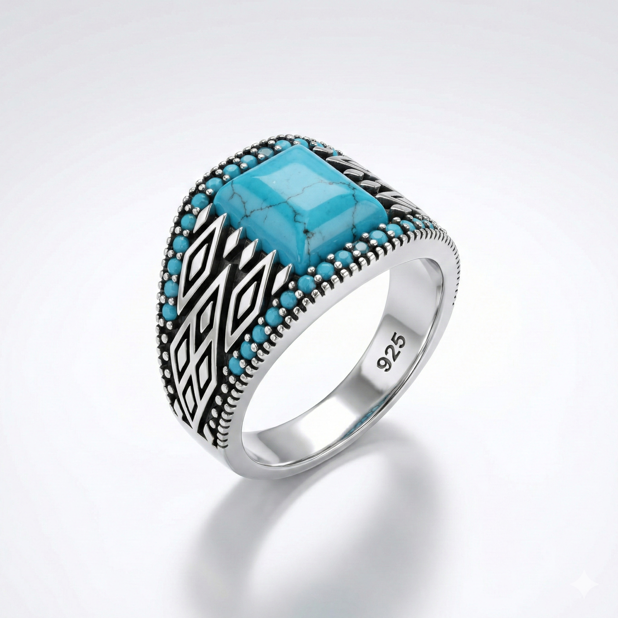 925 Italian Silver Men's Ring with Square Turquoise (Firoza)