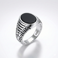 Italian Silver Men's Signet Ring with Flat Oval Black Stone