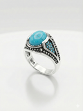 925 Italian Silver Men's Ring with Oval Turquoise (Firoza) Stone