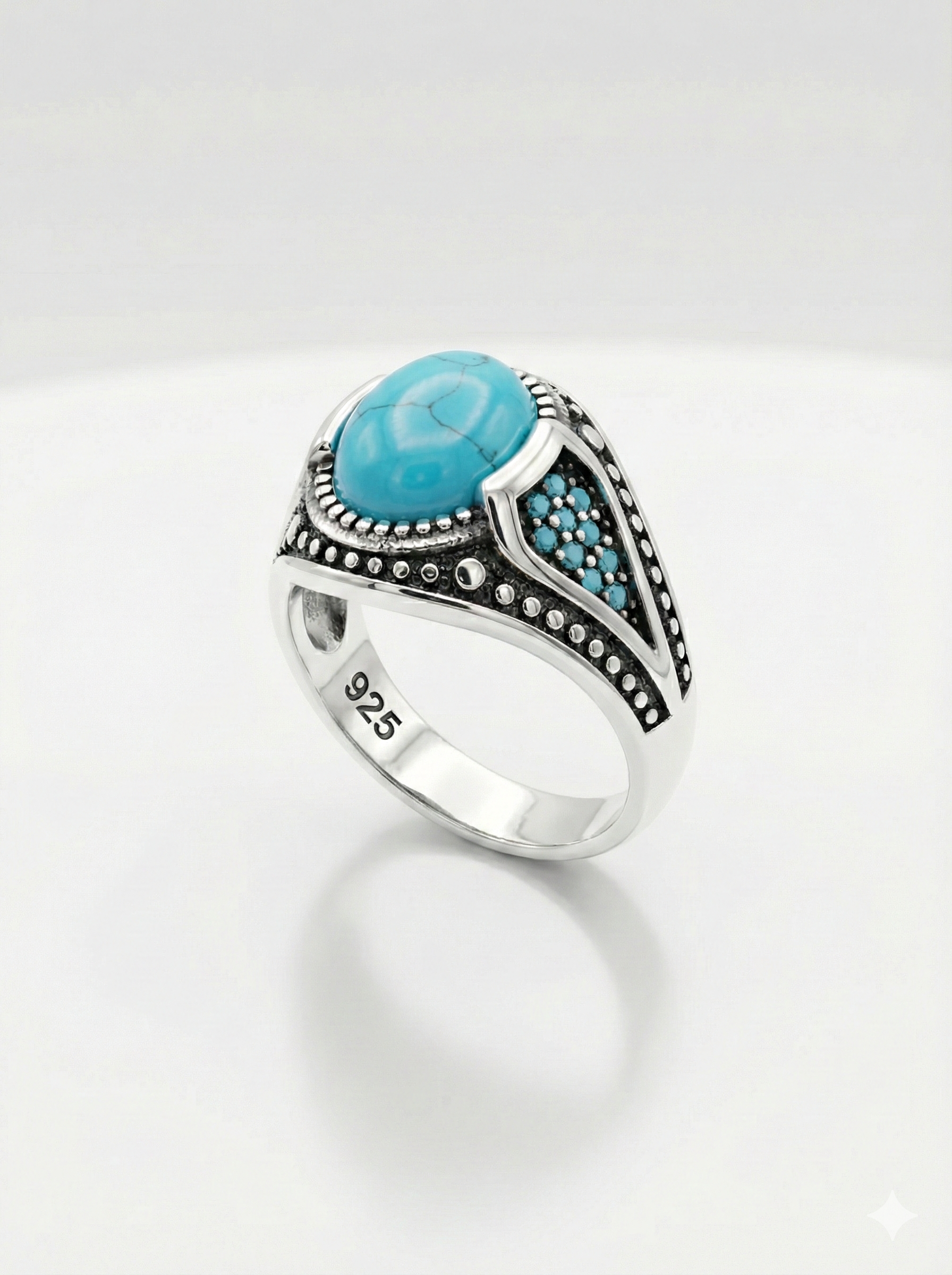 925 Italian Silver Men's Ring with Oval Turquoise (Firoza) Stone