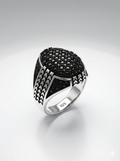 925 Italian Silver Men's Bold Ring with Full Pave Black Zircons - Size 8