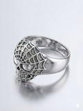925 Italian Silver Men's Skull Ring with Spiderweb Detail - Size 9