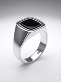 925 Italian Silver Men's Minimalist Square Ring with Black Onyx - Sleek &amp; Polished