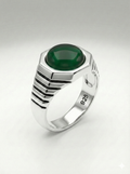 925 Italian Silver Men's Ring with Green Agate Style Stone in Hexagonal Setting