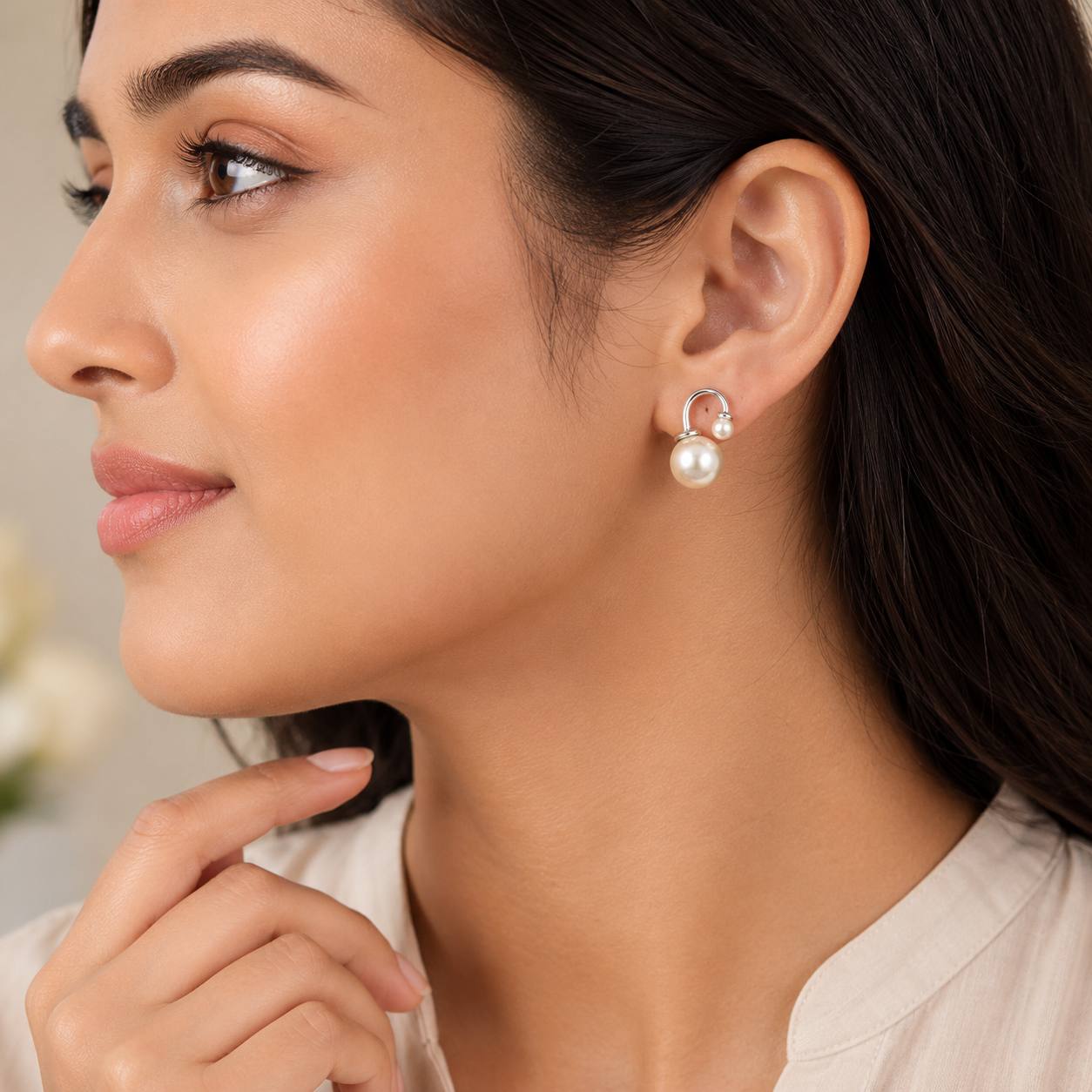 Luna Pearl Arc Drop Earrings