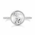 Silver ring with a swan design on a white background
