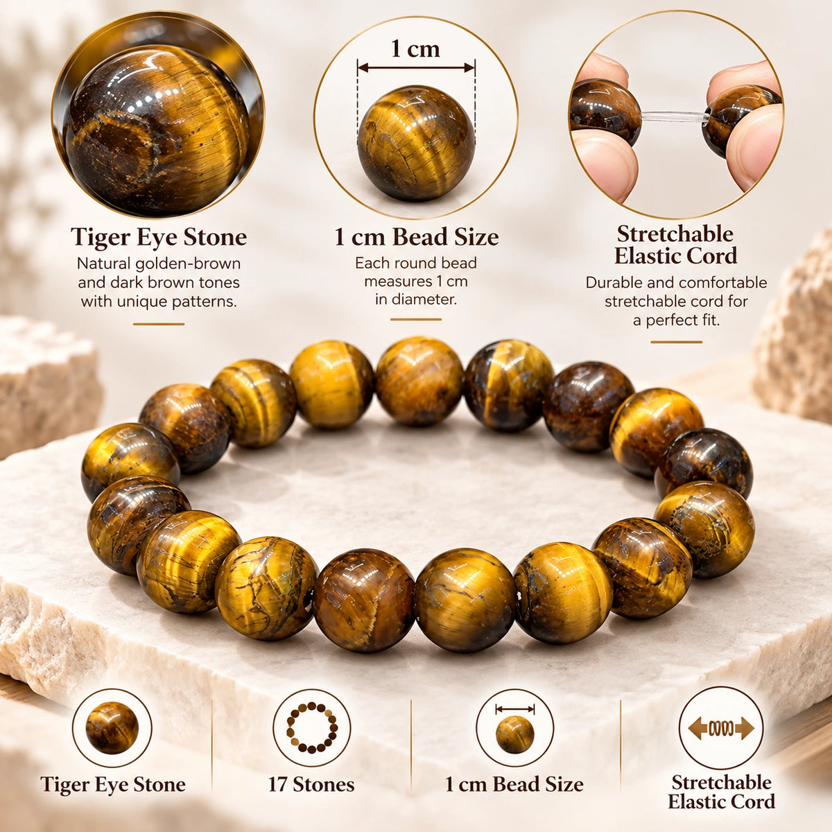 Éclat Fauve · Men's Tiger Eye Beaded Bracelet