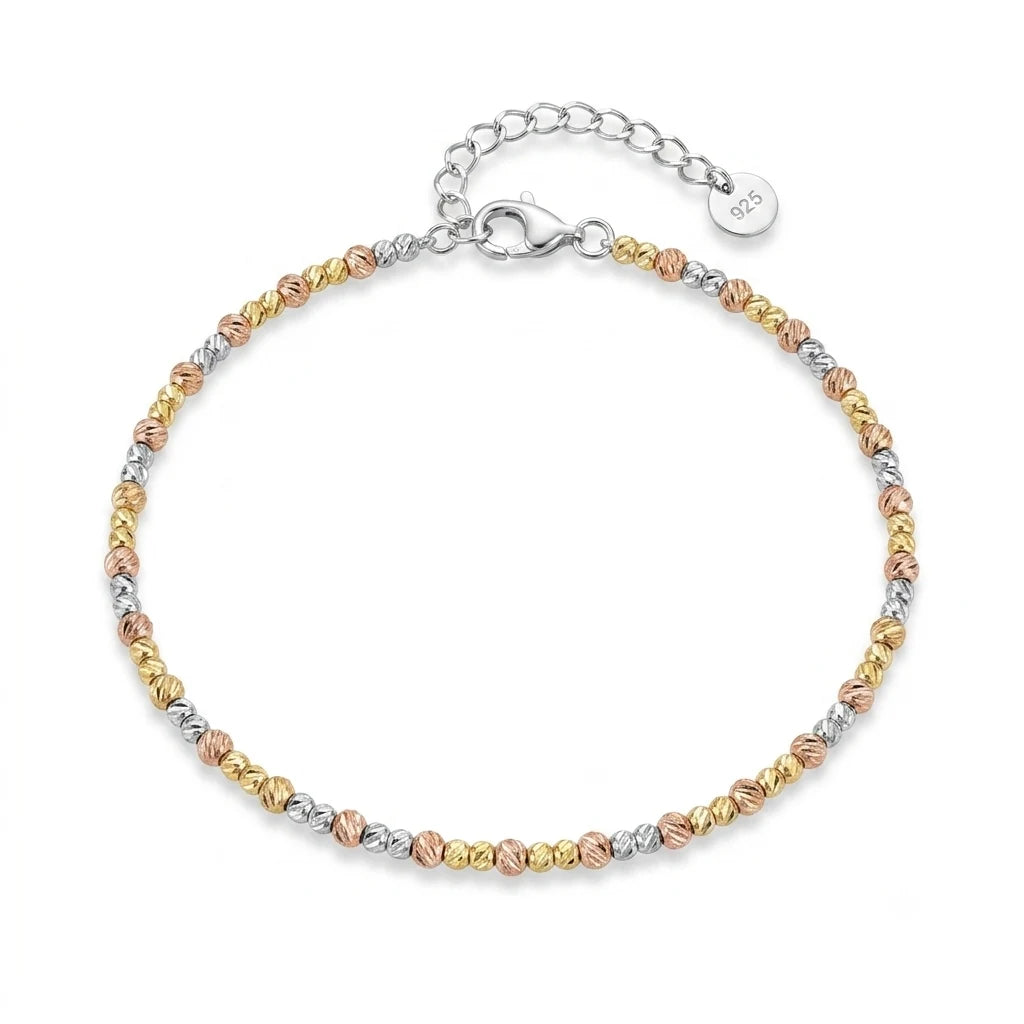Trilogie Scintillante | Tricolour Beaded Anklet, 925 Silver