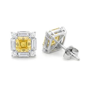 Square Yellow Halo Stud Earrings