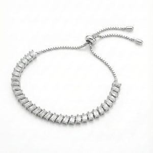 925 Italian Silver Baguette-Cut Adjustable Slider Bracelet