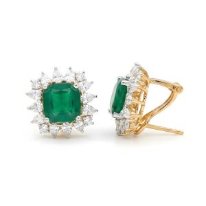 Emerald Green Cushion-Cut Halo Earrings with Italian Silver Settings & Omega Back