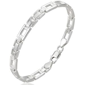925 Italian Silver Geometric Rectangular Bar Link Brac