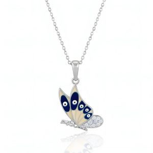 Evil Eye Butterfly Silver Necklace