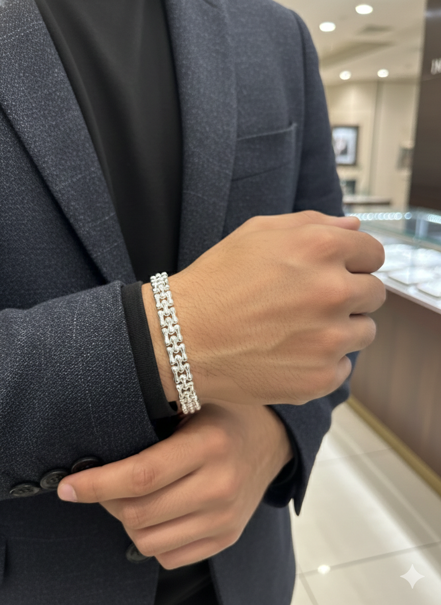 img_0251 925 Italian Silver Woven Brick Link Brace - Image 2